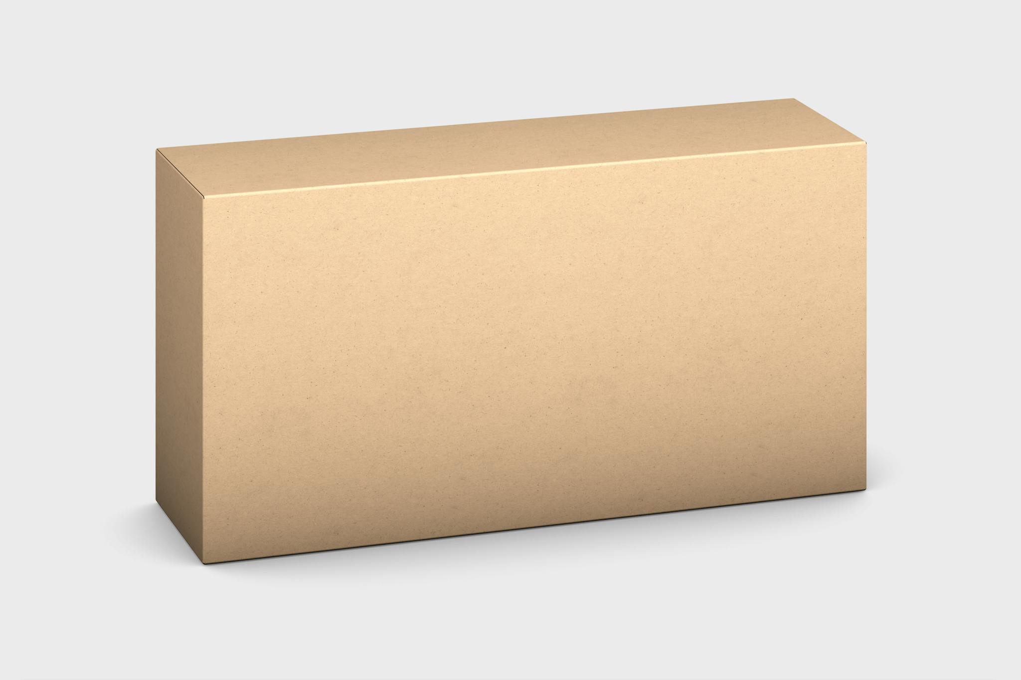 Simple rectangular cardboard box isolated on a white background.